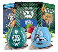 Set invernale di campioni di yerba mate con accessori | Yerba mate Yaguar, Verde Mate, Guarani | 2x calabash, 2x yerba mate bombilla | 3x50g | Natural caffeine | 150g