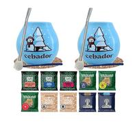 Set invernale di campioni di yerba mate con accessori | Yerba mate Yaguar, Verde Mate, Soul Mate, Guarani | 2x calabash, 2x yerba mate bombilla | 10x50g | Caffeina naturale | 500g | 0.5kg