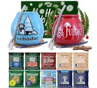 Set invernale di yerba mate per due persone con accessori | Yaguar, Verde Mate, Soul Mate, Guarani, El Fuego, Rio Parana | Calabash, bombilla e accessori | 10x50g | Caffeina naturale | 500g | 0,5kg
