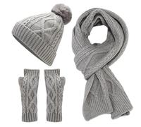 Set invernale lavorato a maglia, unisex, con cappello, sciarpa, guanti | Morbido pile interno touch screen per attività all'aperto, regalo per il tempo libero per adolescenti