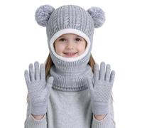 Set invernale per bambini con cappello e guanti touchscreen, foderati in | La copertura in maglia foderata in pile aiuta a mantenere testa, orecchie e collo al caldo nelle mattine scolastiche e nei