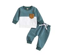 Set invernale per bambini e bambine, a maniche lunghe, con stampa, top e pantaloni, 2 pezzi, Blu, 18-24 Mesi