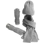 Set Inverno per Donne, 3 Pezzi Set di Sciarpa Guanti Cappelli per Uomo, Berretto Cappello Maglia con Sciarpa Berretti in Maglia Guanti e Manopole Sciarpe e Stole, Morbidi e Caldi, Unisex - Grigio