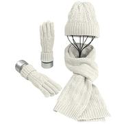 Set Inverno per Donne, 3 Pezzi Set di Sciarpa Guanti Cappelli per Uomo, Berretto Cappello Maglia con Sciarpa Berretti in Maglia Guanti e Manopole Sciarpe e Stole, Morbidi e Caldi, Unisex - Bianco