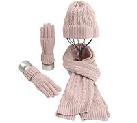 Set Inverno per Donne, 3 Pezzi Set di Sciarpa Guanti Cappelli per Uomo, Berretto Cappello Maglia con Sciarpa Berretti in Maglia Guanti e Manopole Sciarpe e Stole, Morbidi e Caldi, Unisex - Rosa