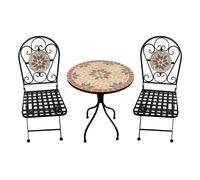 Set Ischia con tavolo piano tondo da 60 cm e due poltrone pieghevoli ferro nero