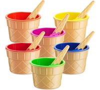 Set JoyServe 6 coppette e cucchiaini per gelato - coppette di plastica riutilizzabili e cucchiaini a cono waffle per dessert, yogurt gelato e