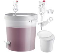 Set KADAX per fermentazione 33L con rubinetto, gorgogliatore e tappo di gomma, contenitore per fermentazione in plastica con rubinetto, fermentazione e tappo per la produzione di vino
