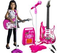 Set Karaoke per bambine e ragazze set chitarra elettrica - amplificatore - asta regolabile - microfono -cavo AUX i tuoi device preferiti come tablet smartphone e lettori MP3