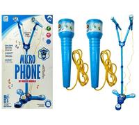 Set karaoke per bambini con doppio microfono su treppiede - blu