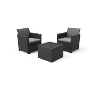 Set Tavolino e 2 Poltrone da Giardino Effetto Rattan Keter Claire Balcony Antracite - 213804