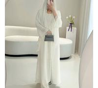 Set kimono con bordo in pizzo, include un abito con fodera senza maniche e una sciarpa in chiffon - leggero, elegante, traspirante, adatto per primavera/estate L,M,S,XLTessuto intrecciato