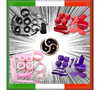 Set Kit 8 Pezzi sadomaso Manette Palla gag Frusta Mascherina 4 Colori