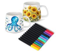 Set Kit Ceramica Fai da Te Include 2 Tazze Bianche Vuote e 12 Penne Acquerellabili in Ceramica, Tazza Personalizzata per Bambini e Adulti, un Set per Dipingere, Scarabocchiare e Creare