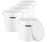 set kit poker 4 secchi da 20 litri, con coperchio, di colore bianco traffico, per alimenti fusto con manico in metallo