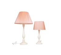 SET LAMPADA GRANDE + PICCOLA DA TAVOLO LEGNO AVORIO - PARALUME SALMONE 60 40 CM