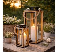 Set lanterne 2 pezzi in legno con tetto in metallo lanterne decorative alte 3...