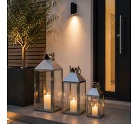 Set lanterne da giardino 3 pezzi lanterna da stalla luce vento acciaio inox...