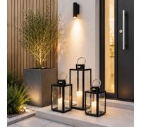 Set lanterne da giardino 3 pezzi lanterne luci a vento lanterna metallo...