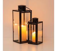 Set Lanterne Decorative da Interno Nere: Altezza 24,4 e 35 cm per Matrimoni con Pannello in Vetro Portacandele Moderni in Ferro per Decorazione del Prato Anteriore Natalizio Ringraziamento