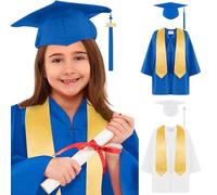 Set Laurea Bambini Toga Tocco Stola Abito Cerimonia Fine Anno Scolastico Scuola Infanzia Primaria Diplomino Foto Ricordo Outfit Elegante Carnevale Spettacolo Recita Travestimento (A02-Blue, 3-4 Years)