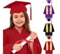 Set Laurea Bambini Toga Tocco Stola Abito Cerimonia Fine Anno Scolastico Scuola Infanzia Primaria Diplomino Foto Ricordo Outfit Elegante Carnevale Spettacolo Recita Travestimento 2026 (A01-Red, 33)