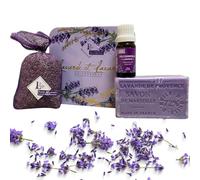Set Lavanda, Regalo Donna Lavanda, Olio Essenziale Lavanda 10ml - Sapone Naturale 100gr - Sacchetto Fiori Secco 18 gr. Essenza per umidificatore e diffusore - Borsa antitarme - Aromaterapia