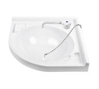 Set lavandino angolare per roulotte, camper, 420 x 420 x 150 mm, bianco, plastica ABS, con sifone e rubinetto da 12 V