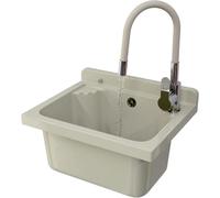 Set Lavandino + Sifone + Rubinetto - Lavatoio da Esterno 42x 34x24 cm - Lavandino esterno per lavanderia, garage, giardino - Lavabo Resistente agli acidi e alle sostanze chimiche - Beige - Granitan