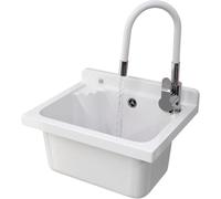 Set Lavandino + Sifone + Rubinetto - Lavatoio da Esterno 42x 34x24 cm - Lavandino esterno per lavanderia, garage, giardino - Lavabo Resistente agli acidi e alle sostanze chimiche - Bianco - Granitan
