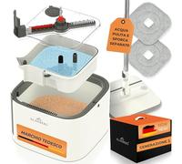 Set Lavapavimenti e Secchio per Pulizia - Gen 2 - 2 Scomparti, Secchio Rimovibile, Mocio Piatto Autoestrizzante 360°, Rullo Raccoglipeli, 2 Panni Riutilizzabili, Bianco - ALANBERG®