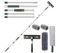 Set lavavetri 3 in 1 con manico telescopico, 72-207 cm, 180 lavavetri professionali con 2 cuscinetti in microfibra e asta di prolunga per finestre alte all'interno e all'esterno della doccia in vetro