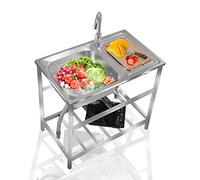 Set lavello da cucina commerciale, lavello di servizio indipendente in acciaio inox 1 scomparto, lavabo con rubinetto, lavabo di servizio con banco da lavoro, for interni ed esterni(Hot and Cold,83*50