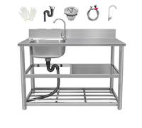 Set lavello da cucina professionale in acciaio inox a vasca singola, lavello di servizio con rubinetto caldo/freddo, banco da lavoro e ripiani, per garage e ristoranti(Left,80cm/31.5in)
