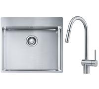 Set lavello in acciaio Franke Box 127.0369.295, rubinetto da cucina Franke Atlas 115.0590.047