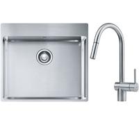 Set lavello in acciaio Franke Box 127.0369.295, rubinetto da cucina Franke Atlas 115.0590.047
