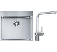 Set lavello in acciaio Franke Box 127.0369.295, rubinetto da cucina Franke Atlas Neo Sensor 115.0625.523