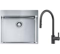 Set lavello in acciaio Franke Box 127.0369.295, rubinetto da cucina Franke Eos 115.0613.671