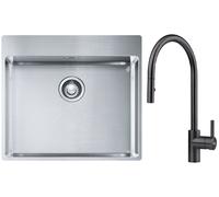 Set lavello in acciaio Franke Box 127.0369.295, rubinetto da cucina Franke Eos 115.0613.671