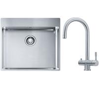 Set lavello in acciaio Franke Box 127.0369.295, rubinetto da cucina Franke Eos 120.0179.979