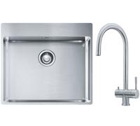 Set lavello in acciaio Franke Box 127.0369.295, rubinetto da cucina Franke Eos 120.0179.979