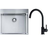 Set lavello in acciaio Franke Box 127.0369.295, rubinetto da cucina Franke Lina 115.0626.020