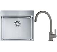 Set lavello in acciaio Franke Box 127.0369.295, rubinetto da cucina Franke Lina 115.0626.022