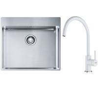 Set lavello in acciaio Franke Box 127.0369.295, rubinetto da cucina Franke Lina 115.0626.024
