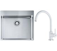 Set lavello in acciaio Franke Box 127.0369.295, rubinetto da cucina Franke Lina 115.0626.024