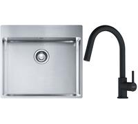 Set lavello in acciaio Franke Box 127.0369.295, rubinetto da cucina Franke Lina 115.0626.053