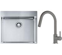 Set lavello in acciaio Franke Box 127.0369.295, rubinetto da cucina Franke Lina 115.0626.057