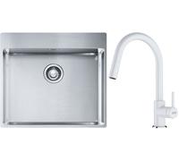 Set lavello in acciaio Franke Box 127.0369.295, rubinetto da cucina Franke Lina 115.0626.081