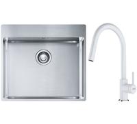 Set lavello in acciaio Franke Box 127.0369.295, rubinetto da cucina Franke Lina 115.0626.081