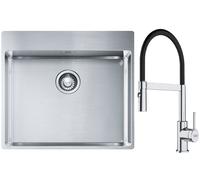 Set lavello in acciaio Franke Box 127.0369.295, rubinetto da cucina Franke Lina 115.0626.085
